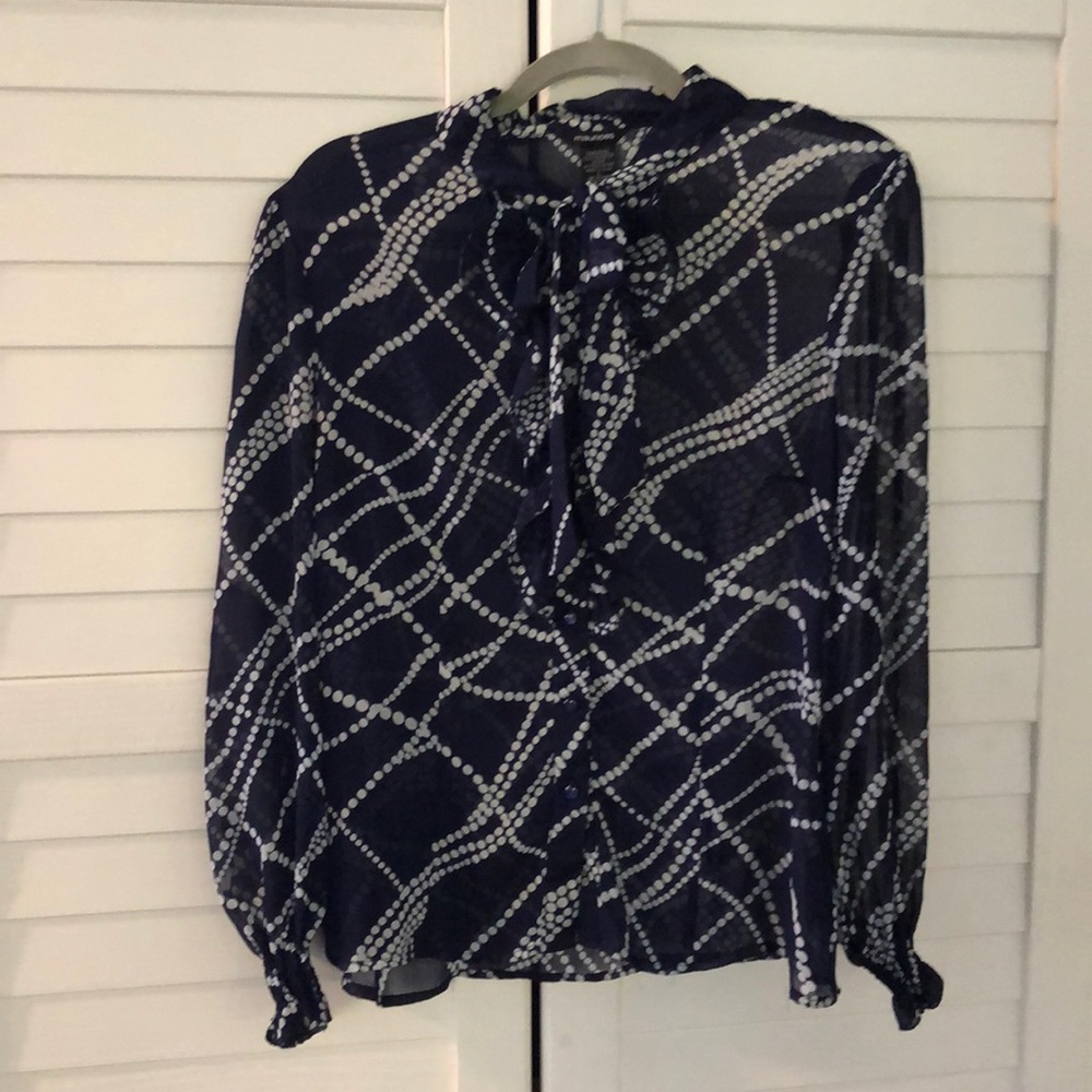 MAURICES NAVY AND WHITE POLKA DOT SHEER BLOUSE